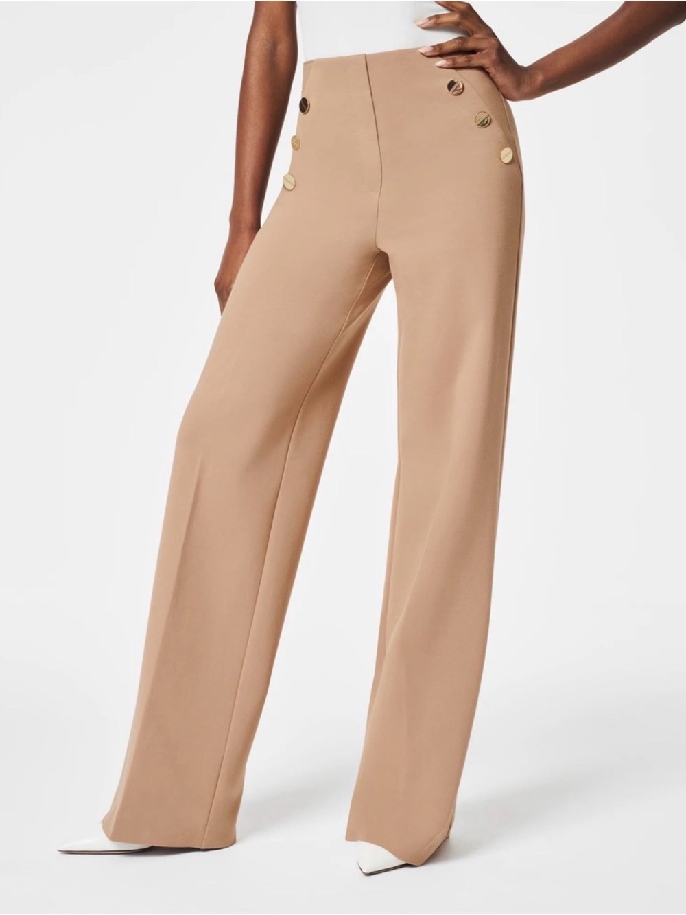 Spanx The Perfect Button Wide Leg Pant Toffee Camel Size Medium Pull On Fall